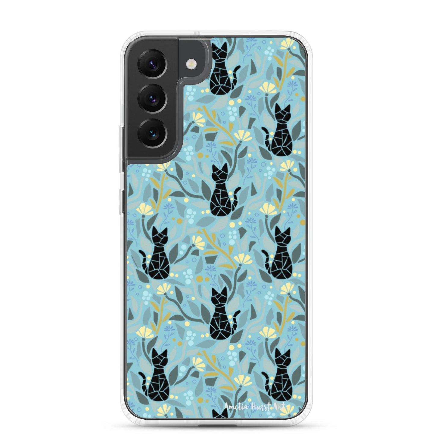 Une Coque Samsung avec motif fleurs et chats, différents modèles disponibles Amelia Hurst Art