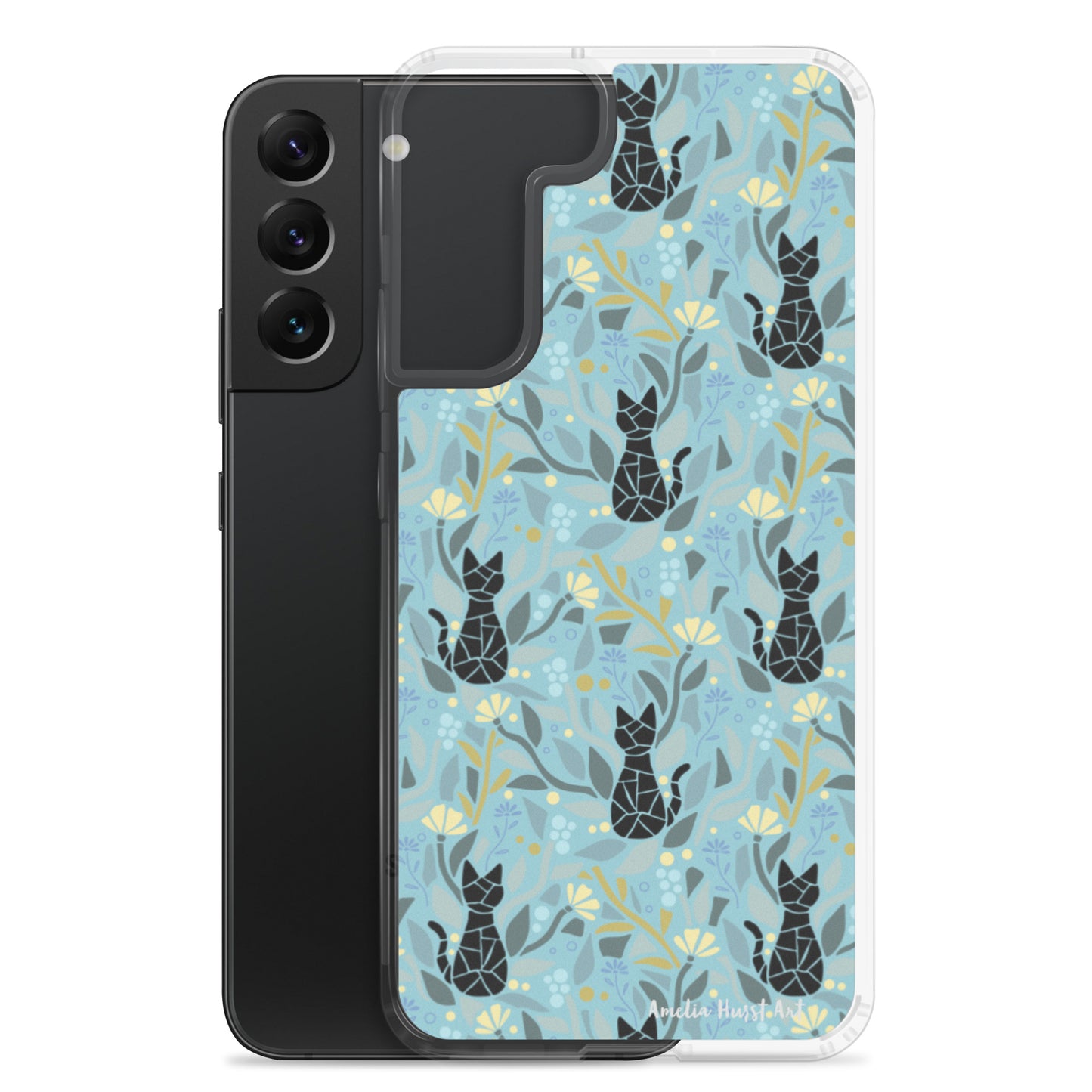 Une Coque Samsung avec motif fleurs et chats, différents modèles disponibles Amelia Hurst Art