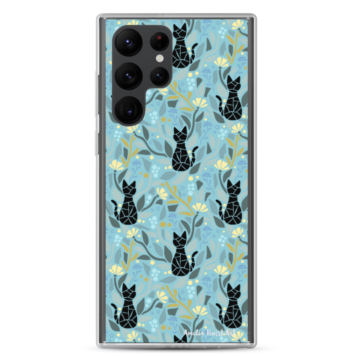 Une Coque Samsung avec motif fleurs et chats, différents modèles disponibles Amelia Hurst Art