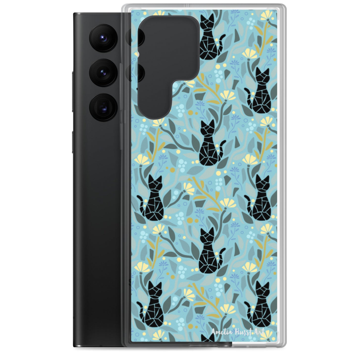 Une Coque Samsung avec motif fleurs et chats, différents modèles disponibles Amelia Hurst Art